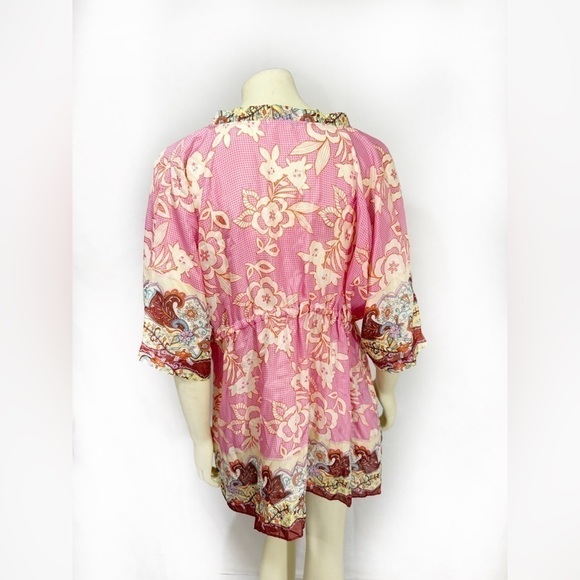 Johnny Was Silk Floral Handkerchief Tunic Kaftan Blouse Size L - Picture 4 of 6
